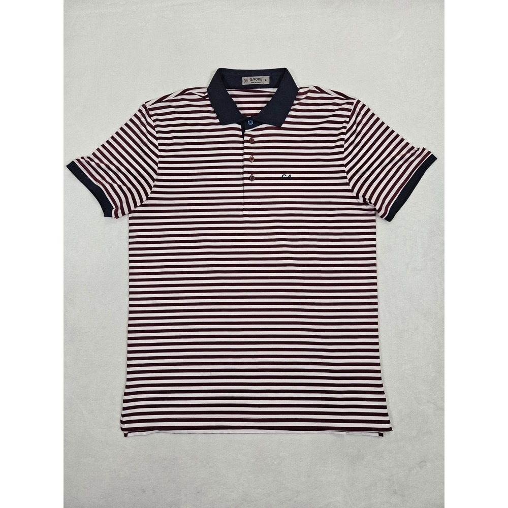 G/Fore Mens Golf Polo Shirt Perforated Tech Size Large Red‎ Stripe Button Down